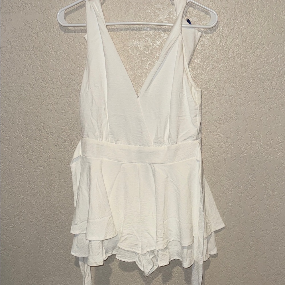 She + Sky White V-Neck Romper